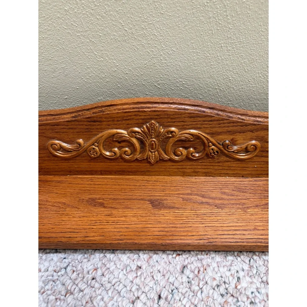 Vintage Carved Oak Wood Floating Wall Shelf Decorative Scrollwork 17.5 Inch